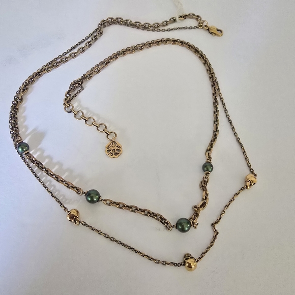 Alexander McQueen Layered Skull Beads Necklace Bronze Green - Picture 5 of 9